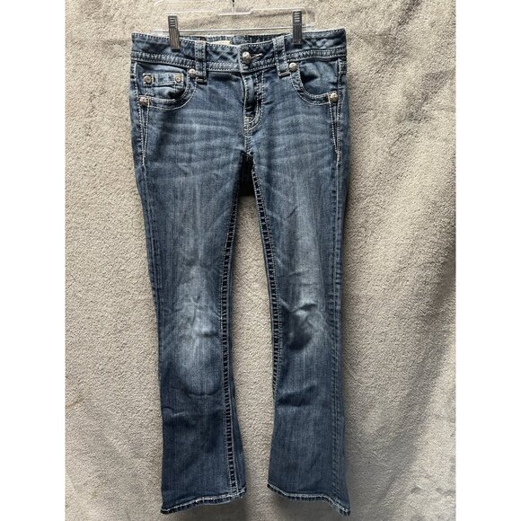 Miss Me Bootcut Women’s Jeans Size 27 Rhinestones Y2K fleur-de-lis Biker READ - Picture 1 of 12